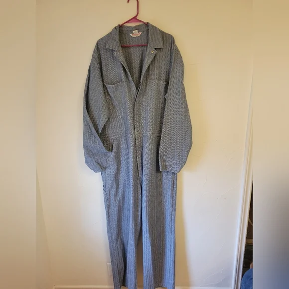 VINTAGE WEARGUARD COVERALLS BLUE COTTON HERRINGBONE DENIM WORKWEAR 46L - Picture 3 of 12